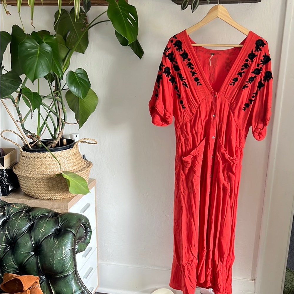 Free People Red Embroidered Dress